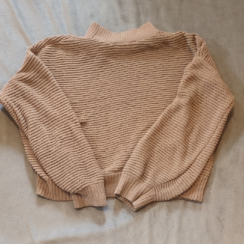Hollister Tan Cowl Neck Sweater with Ribbed Knit